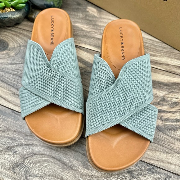 NIB Lucky Brand Sieko 7.5M Knit Woven Slip On Platform Slide Sandals - Picture 2 of 11